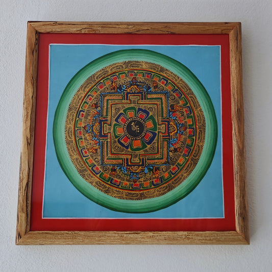 Indrammet Thangka - Blågrøn Mandala